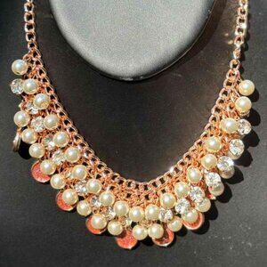 ELLEN TRACY PEARL, CRYSTAL, CINNABAR, GLAM NECKLACE   NWT